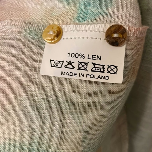 I Linen 100% Linen Top 3/4 Sleeve White and Multicolor Button Shirt Size S - Picture 4 of 5